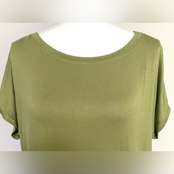 Ginger G Womens M Solid Olive Green Short Sleeve Top Comfy Classic Boho-chic - Picture 2 of 10